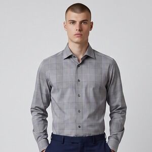 Eton Dress Shirt Mens 15.5 39 Grey Glen Plaid Slim Fit Long Sleeve Luxury